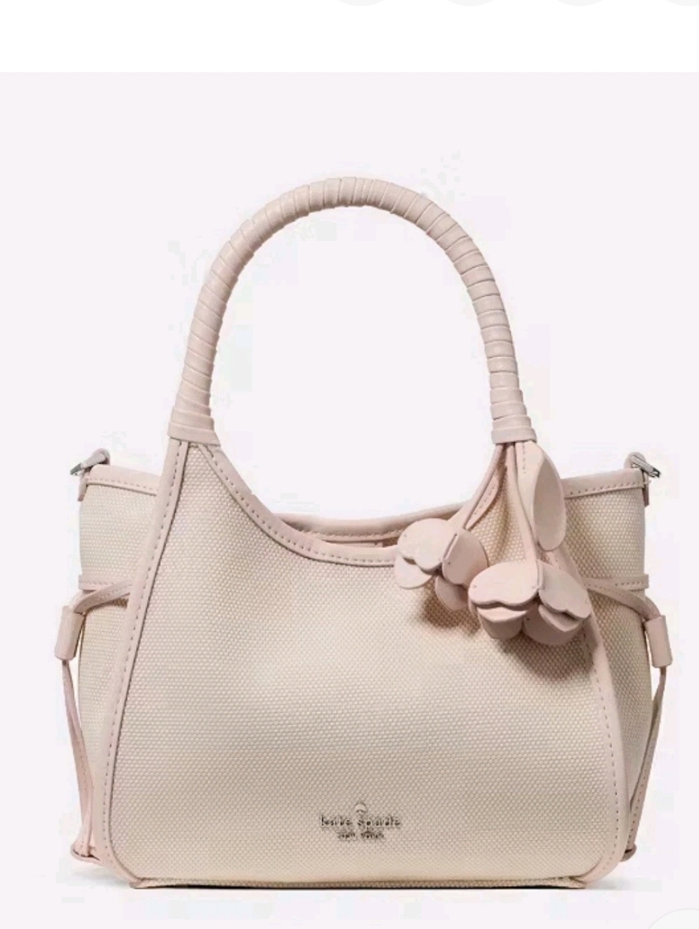 Kate Spade Stash Canvas Mini Carryall Bag Purse Pearl Pink Flower Charm New NWT